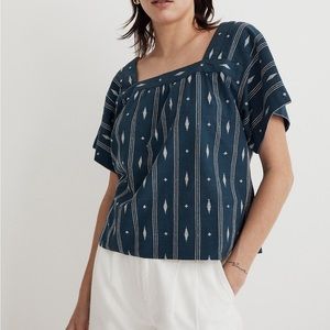 Madewell Square-Neck Short-Sleeve Top in Jacquard, Size Medium